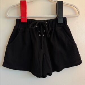 Princess Polly Black Ribbed Lace-Up Shorts